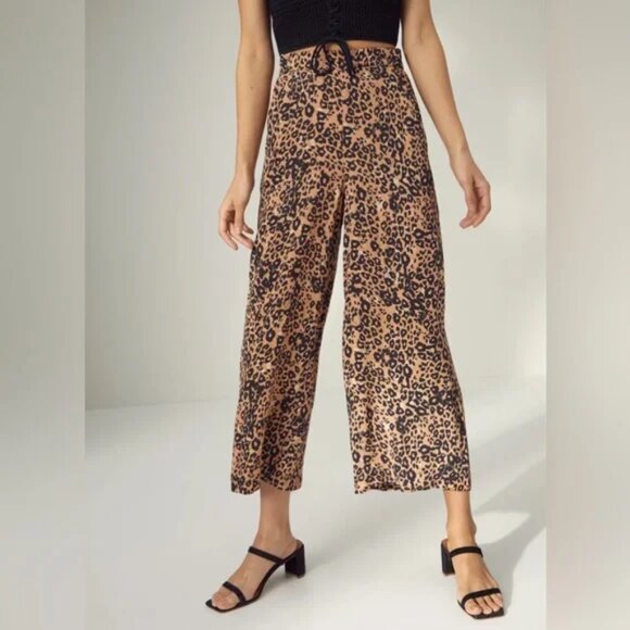 Aritzia Wilfred High Rise Faun Wide Leg Leopard Print Pants Size Medium - Picture 2 of 8